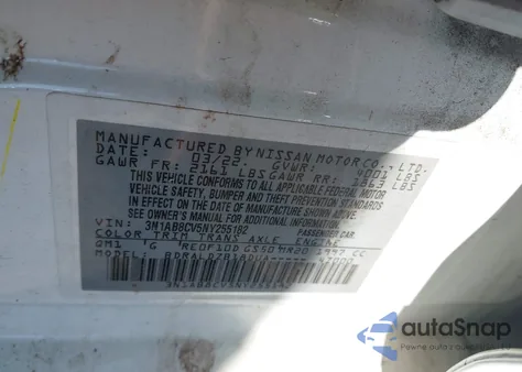 2022 Nissan Sentra Sv Xtronic Cvt из США, поврежденный, VIN 3N1AB8CV5NY255182